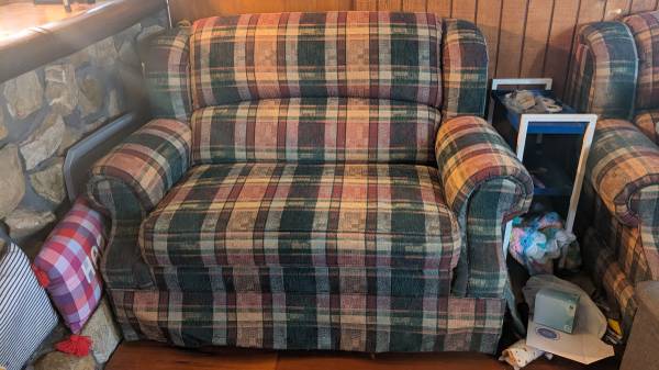 Two Seat Sofa/Couch - Green Plaid 1