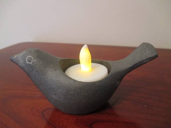 Crate & Barrel "Tweet Tealight" Sandstone Votive Candle Holder Gray 1