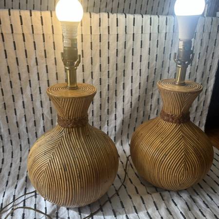 Maitland Smith Bamboo Lamps Round Vintage Retro MCM Tan Mid Century - $1,000 (oakland hills / mills)63471477937795121