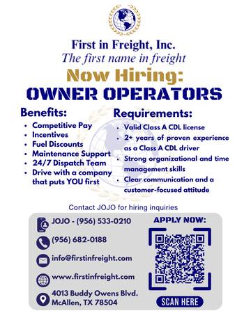 Hiring: Owner Operators (transportation/logistics) 1