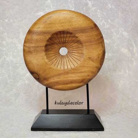 Authentic Palecek Handcrafted Wood Donut Disc Sculpture with Stand Modern Decor 1