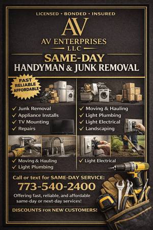 JUNK REMOVAL • DEMOLITION • SAME DAY SERVICE — 773-540-2400 1