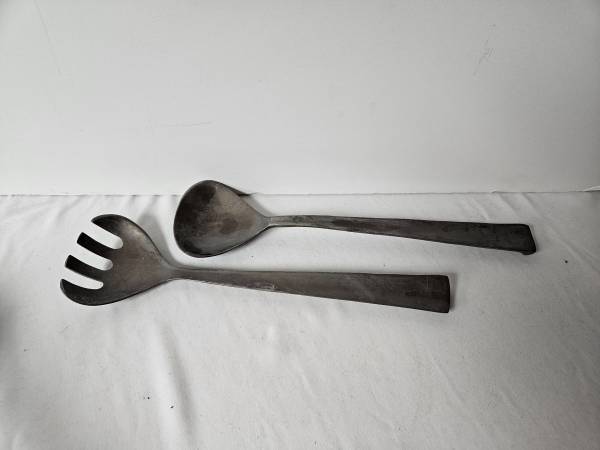 Pewter? Salad Fork and Spoon Mid Mod 1