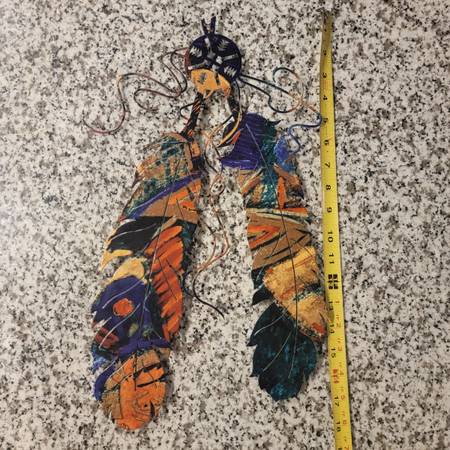 Native American Navajo Painted Metal Feather Wall Hanging Décor 1