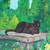 large 32 x 32 original was part painting of a cat in a garden 2 thumbnail