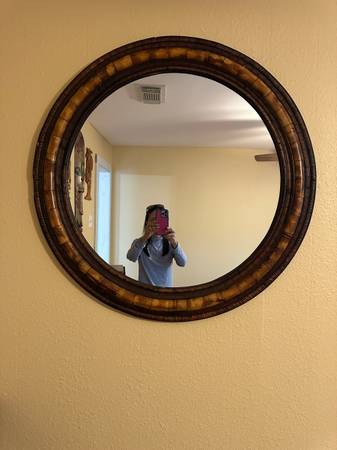 Large Round Bronze Finish Wall Mirror 1