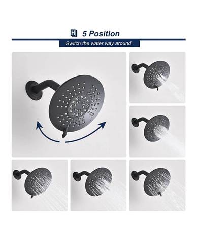 🚿 Modern Farmhouse Matte Black 6" Shower Head 5 Spray Settings 🚿 1
