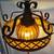 💡 Vintage Hanging Ceiling Light – Amber Glass Globe, Ornate Metal Fra 14 thumbnail