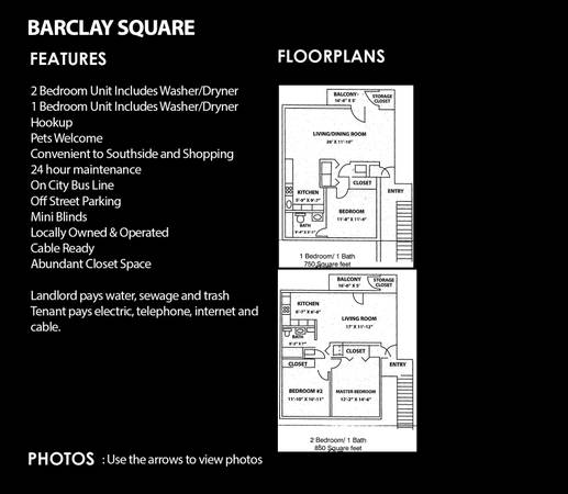 $975 / 1br - 750ft2 - Large 1 Bedroom Apartment (Barclay Square)63953766612866120