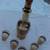 MID CENTURY GLASS DECANTER BAR SET W/6 GLASSES BOHEMIA & GOLD AMBER 1 thumbnail