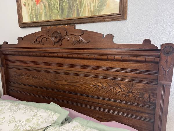 Amtique bed w/box spring and mattress headboard/footboard and side rails 1