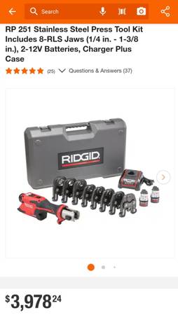 New RIDGID RP251 Stainless Steel Press Tool Kit Includes 8-RLS Jaws!!!
 1