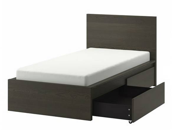 MALM High bed frame, dark brown veneer, Luröy mattress support, Twin 1