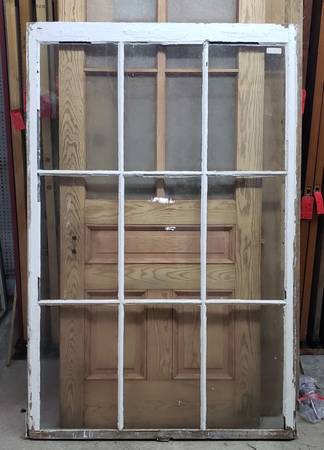 1800s 9 Pane Window with Waves/Folds in Glass 46 3/8" x 70 3/4" GA9418 1