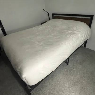 Queen Platform Bed Frame (Black Metal + Dark Wood) - $50 1