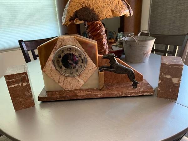 Marble Mantle Clock with Greyhound 1