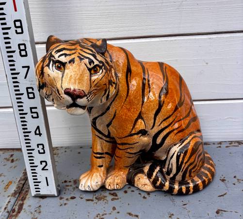 Large Italian Ceramic Tiger Figurine Sculpture Hand Painted Made in Italy Hollyw 1