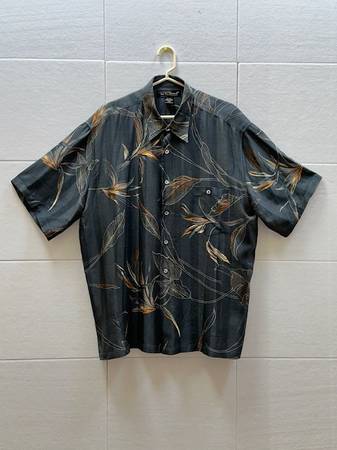 Vintage 1990s Tori Richard Blk Silk Hawaiian Floral Shirt, Men's XL 1