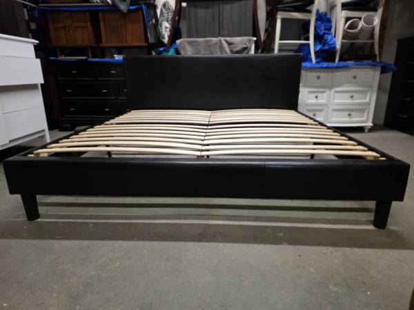 Modern Dark Brown Leather King Size Platform Bed Frame 1