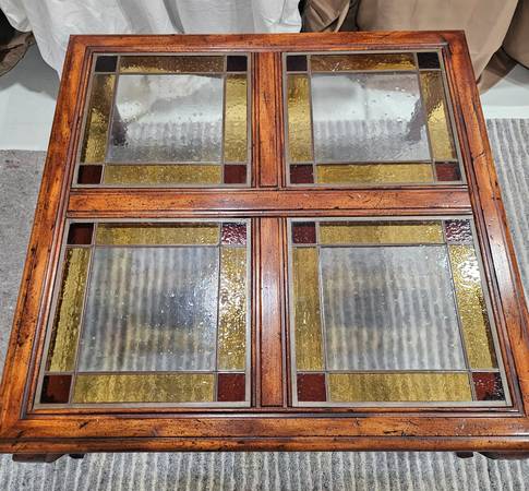 Multi Tone Brown Vintage Coffee Table with Stained Glass Top! - $80 (Thousand Palms)62976705862913122