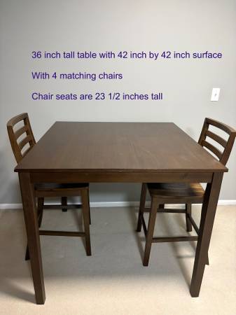 Tall dining table with 4 matching chairs 1