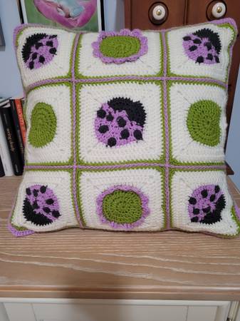 Purple LadyBug Pillow 18" Handmade Crocheted - $50 (Columbia)63471026504833121