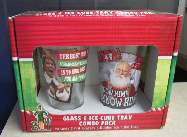 2 Elf Glasses & Ice Tray Set--NEW 1