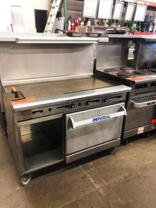Commercial Gas 48" Thermostat Griddle w/ Oven & Cabinet Base 1