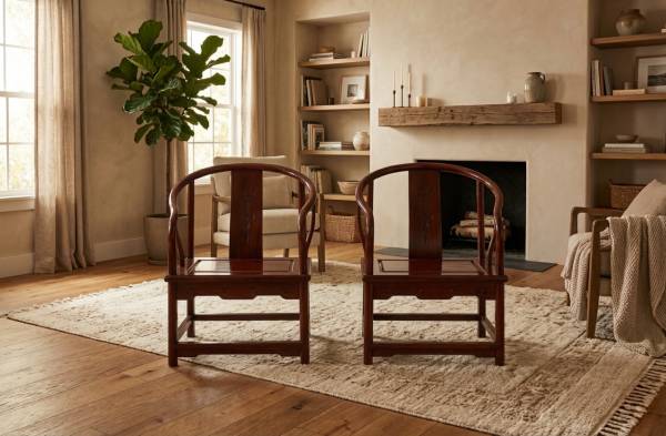 Beautiful Solid Rosewood Antique Barrel-Back Chairs – Pair – Like New 1