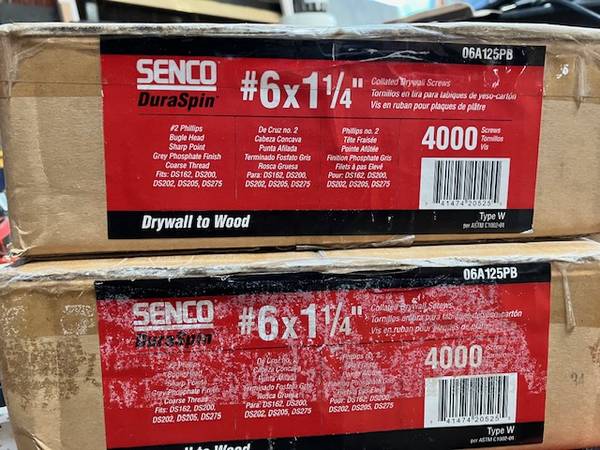 1-1/4" 8000 count Senco Duraspin collated drywall screws 1