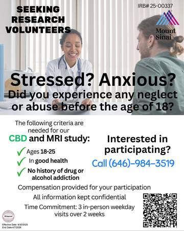 Paid CBD & MRI Research Study at Mount Sinai (18-25 year olds) 1