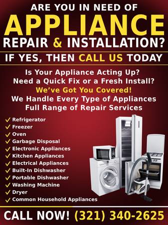 ✅✅APPLIANCE REPAIR & INSTALLATION -- Your Fix-It Experts -- Call Today 1