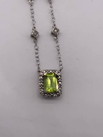 Synthetic Peridot Diamond & Stone Necklace 16" - 8 Diamonds 1