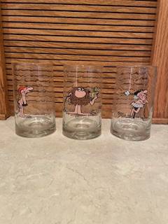 3 BC Comics Caveman Grog  Johnny Hart Aardvark Tumbler Glass Glasses 1