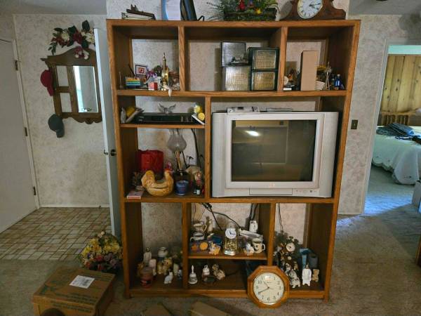 Large Solid Oak Wood Entertainment Showcase Shelf 1