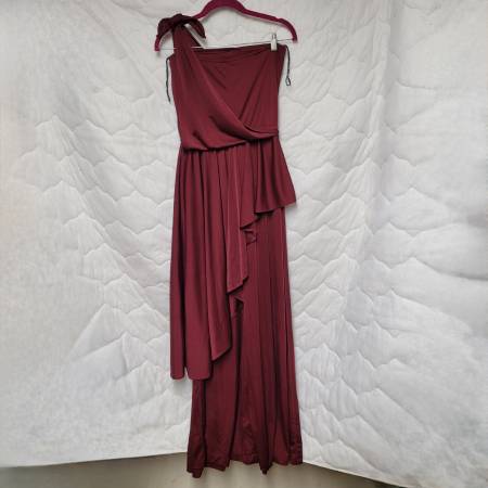 Long Maroon Draping Vintage Dress M 1