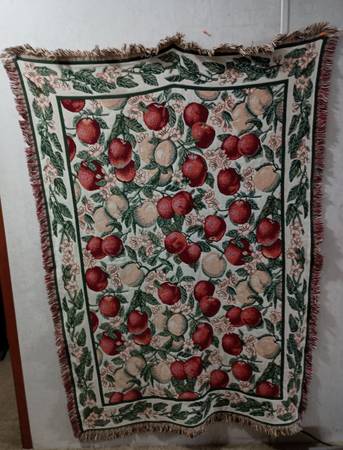 Vintage Goodwin Weavers Apples & Lemons Woven Throw Blanket Tapestry 1