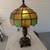 Tiffany Inspired Leaded Glass Table Lamp with drop crystals, Green & G 4 thumbnail