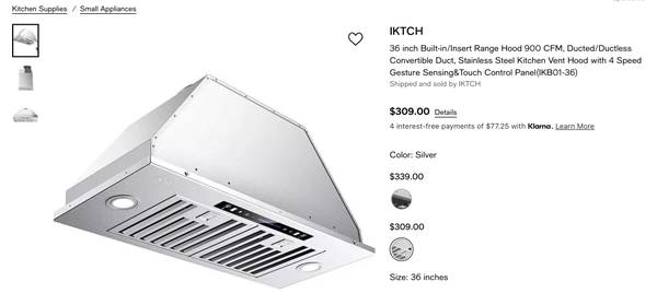 IKTCH 36 inch Built-in/Insert Range Hood 900 CFM Ducted / Ductless New 1