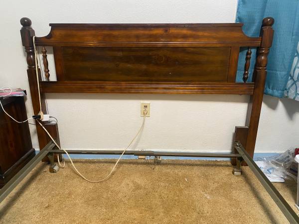 1976 full size solid wood headboard with box spring frame 1