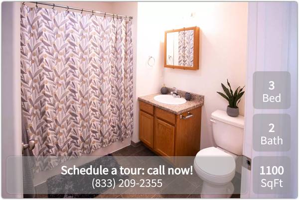 Stop by today and check out our lovely 1100 sq ft, 3 bed / 2 bath! 1