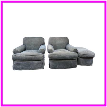 Custom Design Roll Arm Chairs + Ottoman, Set Of Three 1