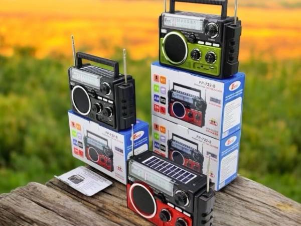 FP-722S Bluetooth FM featuring dual solar charging panels, FM/AM/SW/MP3 support 1