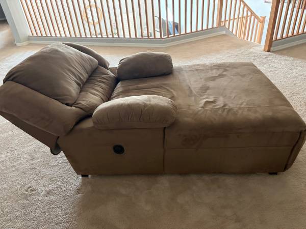 Large Suede Reclining Chaise Lounge Chair 1