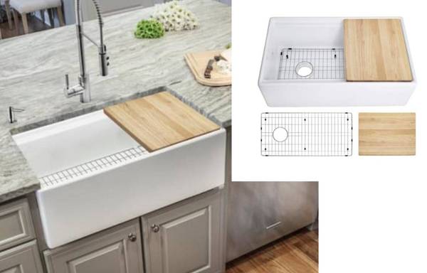 New 33" IPT Fireclay Kitchen Sink w/Grid and Cutting Board 1