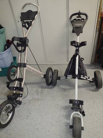 Two 3-Wheel Golf Push Carts. 1
