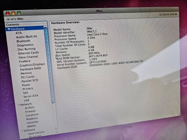 APPLE iMac A1224 20" ordenador de escritorio Intel 2 GHz 4 GB de RAM 250 GB de disco duro - $80 (Tyngsborough)63470443058435122