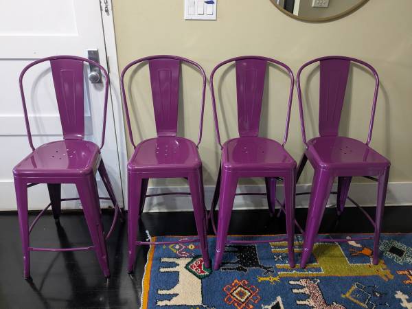 4 Purple metal bar stools 1