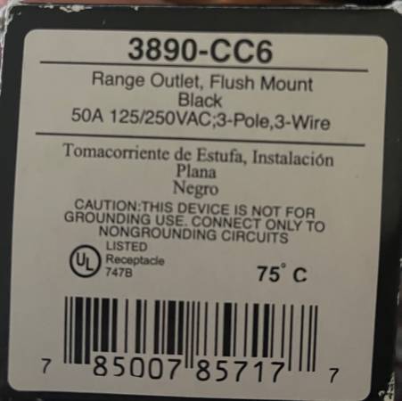 Free 50A Flush Mount Range Outlet (Unused) 1