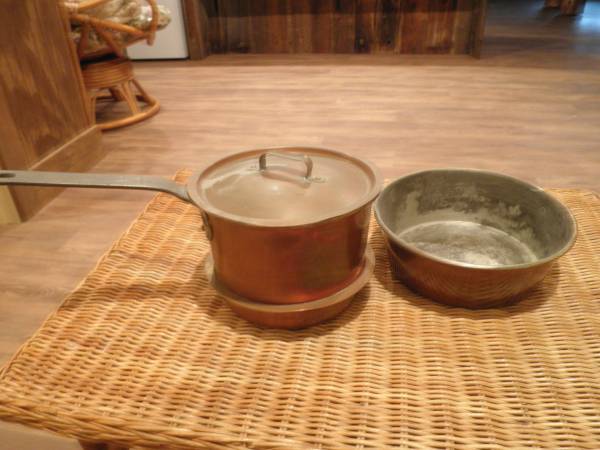 Vintage Copper Double Boiler w/ Lid plus Pan 1
